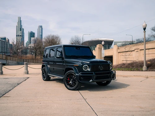 Mercedes-Benz G63 - Satin Black exterior front 3/4 view — Axel Luxury Chicago