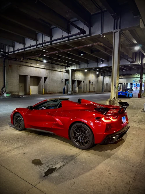 Corvette C8 Stingray - Metallic Red exterior rear view — Axel Luxury Chicago