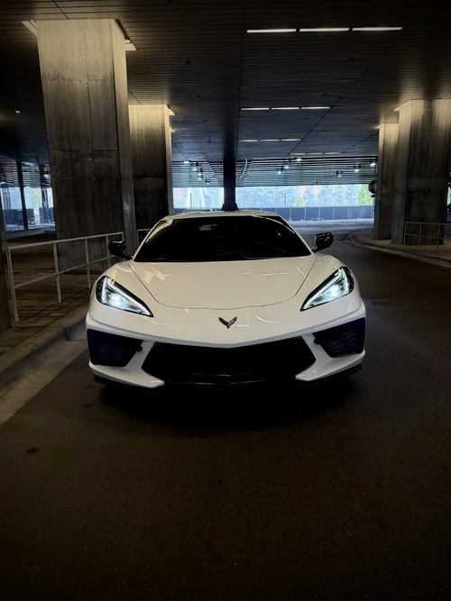 Corvette C8 Stingray - White exterior front view — Axel Luxury Chicago