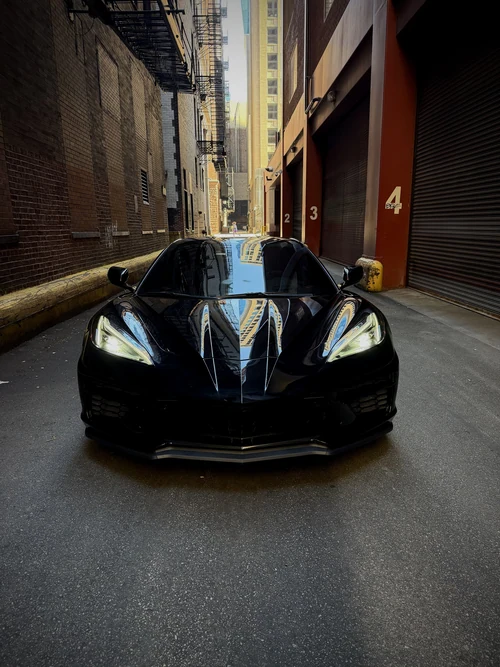 Corvette C8 Stingray - Black exterior front view — Axel Luxury Chicago
